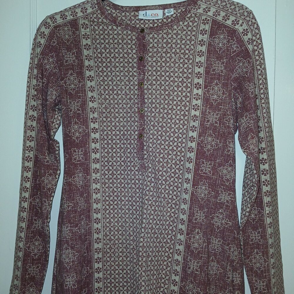 Dean and Co Floral Cottage Core Praire Long Sleeve top, MAROON AND CREAM, XXS